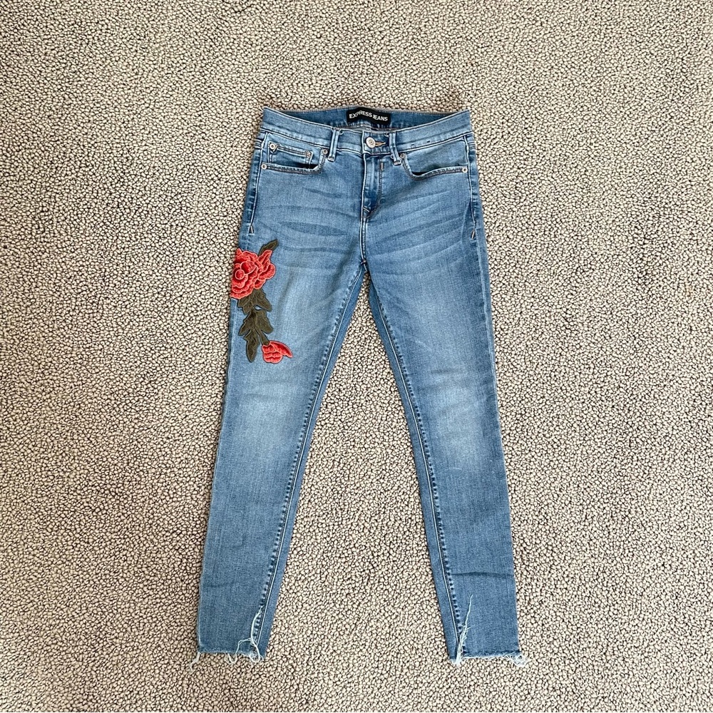 Express Ankle Legging Size Mid Rise Embroidered Roses - Picture 3 of 5
